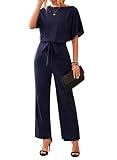 YIJIU Womens Crew Neck Short Sleeve Jumpsuits One-Piece Tie Waist Long Jumpsuits Casual Romper Outfi