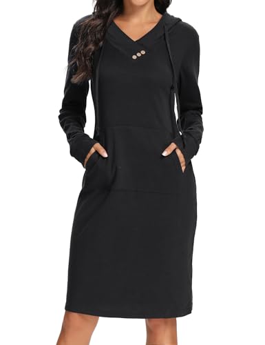 Kimmery Long Sleeve Dress for Women Lightweight Kangaroo Pocket Hoodie Dress Fall Sweatshirts for Women