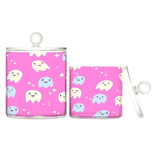 BOESI Bathroom Organizer Set of 2, Cotton Swab Caddy with Lid Dispenser, Cute Halloween Ghost
