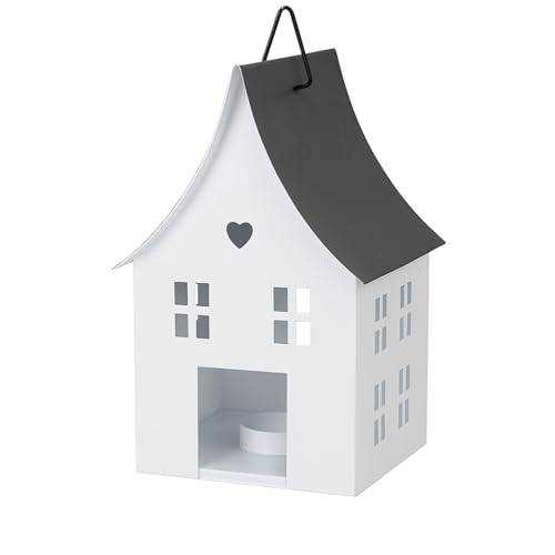Windlicht - Lichthaus in weiß - schwarz zum Hängen aus Metall - Laterne - für die Gartendeko Outdoor - Deko Haus