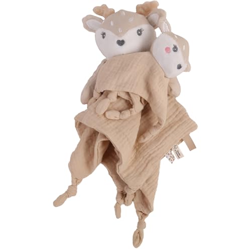 Dodo DE Amor - Doudou Cuadrado Padre Y Bebé - Ciervo - 053050 - Beige - Doudou - Nacimiento - Peluche - Bebé - Reconfortante - Suave - Lavable - 29 cm x 22 cm - A Partir de 0 Meses