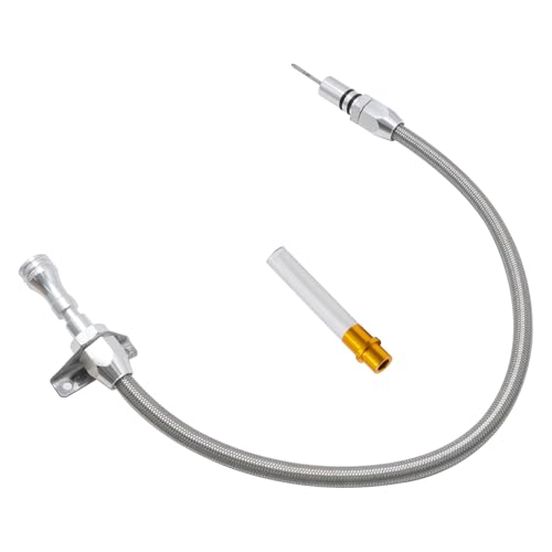 AXGSRV TH350 TH400 Turbo350 Firewall Mounted Flex Transmission Dipstick TH350/TH400 Stainless Braided Hose Compatible with GM/Chevy TH350/TH400 Replaces 700R4 Dipstick Rubber Transmission Dip Stick