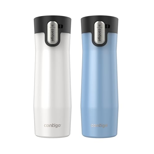 Image of Contigo AUTOSEAL West Loop Vacuum-Insulated Stainless Steel Travel Mug with Easy-Clean Lid 20 oz 2-Pack Salted Frosted Pearl; Glacier Frosted Pearl