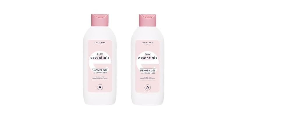 essentials glow essentials shower gel with vitamins e and b3-250 x 2 ml - Pack of 2 and cleansing sponge