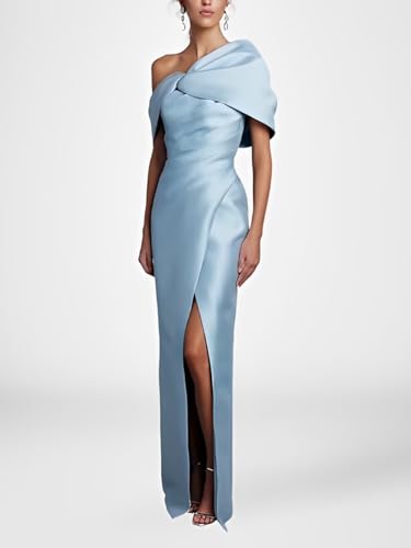 Bedlover One Shoulder Satin Mother of The Bride Dresses Long Slit Formal Evening Party Gowns for Women4