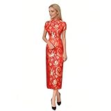 Chinese Women's Cheongsam Qipao Dress Slim Bodycon Exotic Long Split Dresses Wedding Costumes Gown Vintage Lunar New Year Formal Clothes Phoenix XL