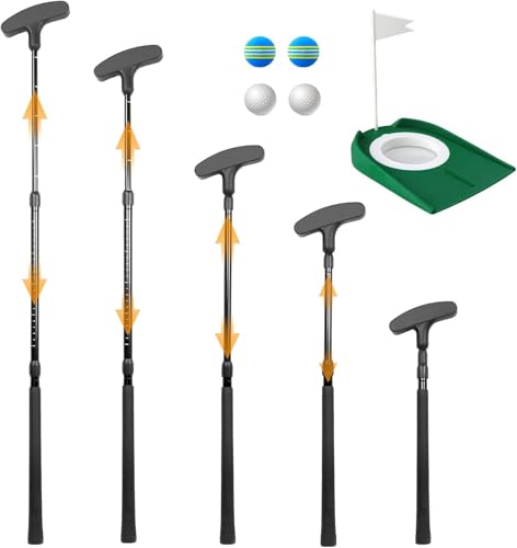 Golf Putter Verstellbar, für Links- und Rechtshänder – Komplettset in Schwarz inklusive 4 Bällen und 1 Fahnenloch – Ideal für Kinder, Jugendliche und Erwachsene (Einzelpackung)