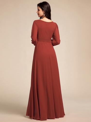 Image of Ever-Pretty Women's Crewneck Long Lantern Sleeves Floor Length A-Line Pleated Chiffon Formal Dress 0106B