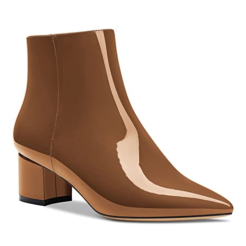 DearOnly Women Chunky Block Low Kitten Heel Pointed Toe Ankle Boots Short Bootie Zipper Slip-on Classic Office Shoes 2.0 Inches Heels