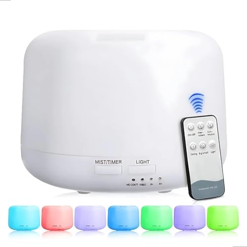 Umidificador de Ar Ultrassônico 500ml com LED RGB e Controle Remo...