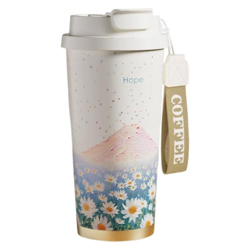 520ml ステンレスマグ 真空断熱 ストラップ付き トラベルタンブラー E7C5 美しい絵画が手描きでプリント