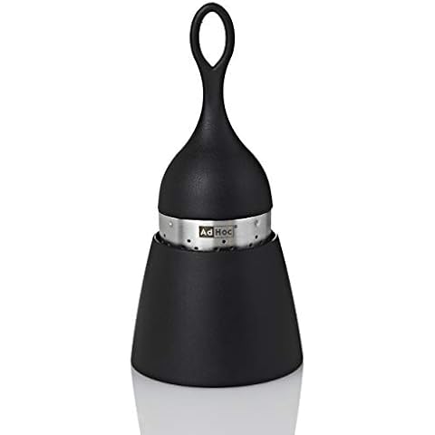 AdHoc TE01 FLOATEA Floating Tea Infuser | Stainless Steel/Plastic | Loose Leaf Tea Filter, With Drip-Collector Stand, Easy Refill | (H) 130 mm x (D) 40 mm | Black Cover