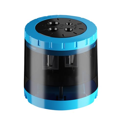 Elektrischer Anspitzer mit Behälter für Kinder, 4 Größen 6, 5-12 mm mit 6 Ersatzmesser, Langlebige Klinge zum Schnellen Anspitzen, für Dicke und Dünne Bleistifte, Batterie und USB Betrieben (Blau)