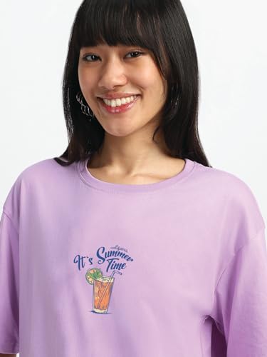 Image of JUNEBERRY Pure Cotton Oversized Baggy Fit Round Neck Drop Shoulder Swan White Back Graphic Printed T-Shirt for Women /Girls