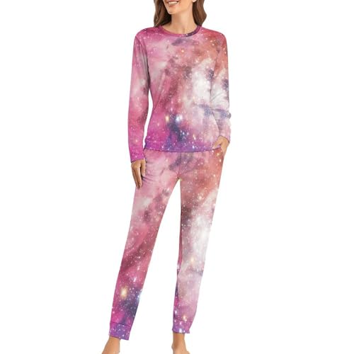 Pyjama femme Nébuleuse Rose pour ne plus avoir froid la nuit en t-shirt et pantalon