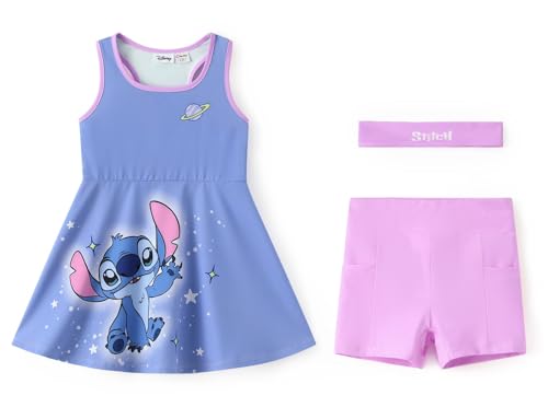 Image of Disney Frozen Elsa Princess Stitch Minnie Girls Tennis Dress Sleeveless Golf Outfit with Shorts Pocket & Headband 2-9 Years