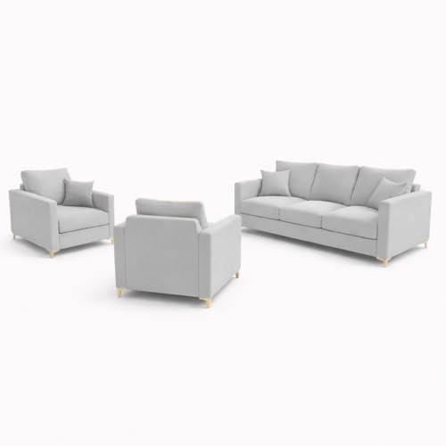 Image of Hayes Rich Velvet Suede 3+1+1 Seater Sofa Set | Golden Aesthetic Legs | Soft Touch Comfort Seating | 5 Person Seating | Modern Living Room Set (Light Gray)