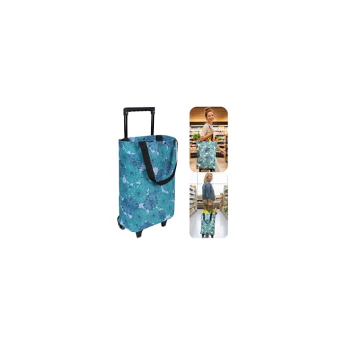 Image of Small Collapsible Shopping Cart,Shopping Cart with Wheels,Folding (XFlower8)