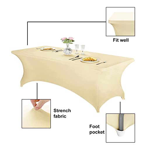 Image of FORLIFE 2Pack Spandex Table Covers,Fitted Tablecloth for Rectangular Tables, Stretch Patio Table Covers, Universal Spandex Table Cover for Wedding, Banquet, Party (8ft, Champagne)
