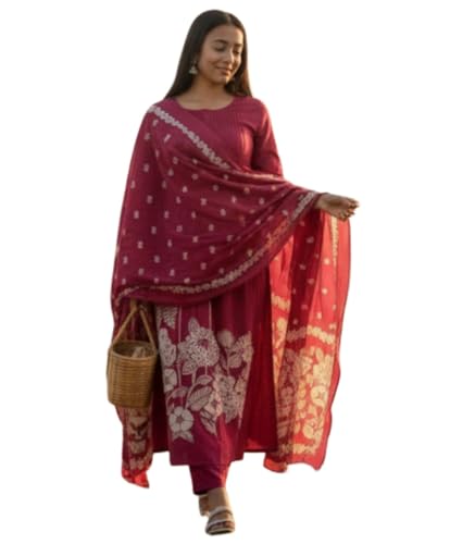 Ensemble Kurta Anarkali ANNI Designer en viscose de qualité supérieure avec dupatta
