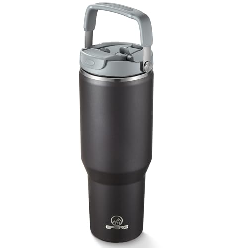 Gpeng 30 oz Tumbler with Handle, Water Bottles with Straw Lid, Insulated Stainless Steel Travel Mug Cup Holder Friendly, Keep Drinks Cold or Hot for 48+ Hours