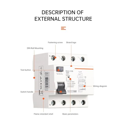 Interruptor diferencial Tipo B EKL6-100B 2P 40A 300mA para carril DIN 3