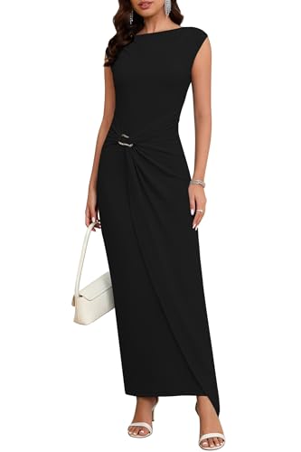 Image of Cocktail Dresses for Women 2026 Summer Formal Bodycon Cap Sleeve Dress Elegant Wedding Guest Party Long Maxi Dress