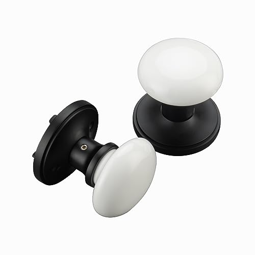 parro White Door Knob, Black Porcelain Door Handle with Non-Locking Passage