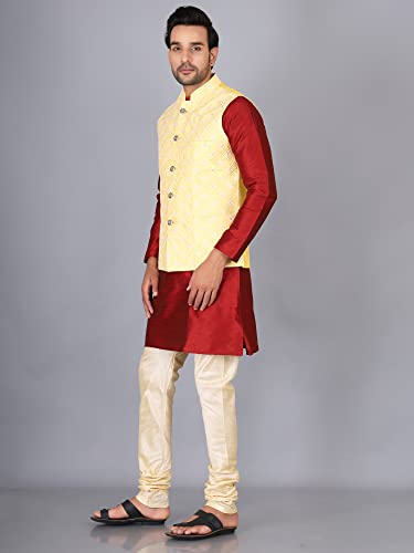 Image of Sadree Silk Men's Kurta Pajama Waistcoat or Nehru Jacket Set