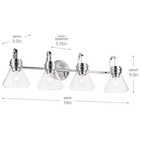 Image of Kichler Farum 34 inch 4-Light Bathroom Vanity Light Fixture with Clear Glass in Chrome for Single or Double Vanity Over Mirror, Modern Wall Mount (34 inch x 9.5 inch), 55156CHCLR