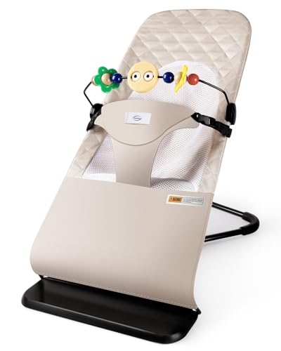 Image of Baby Bouncer, Bouncer Seat for Babies 0-12 Months,Ergonomic Baby Seat Breathable and Comfortable Cushion with Three-Speed Height Adjustment, Infant Rockers Portable Folding and Detachable