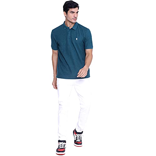Image of Red Tape Men's Green Melange Collared T-Shirt