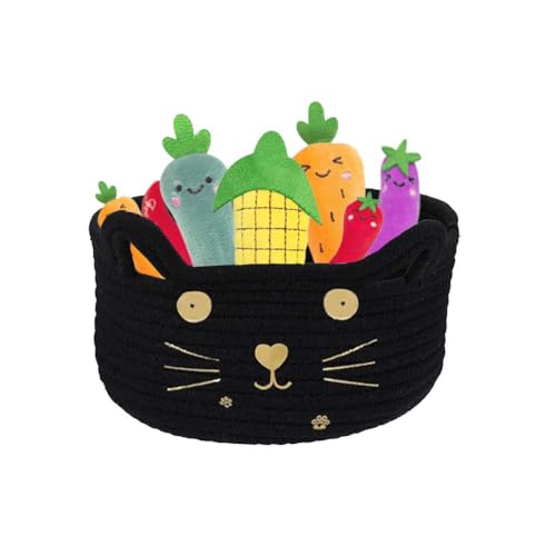 Image of Woven Rope Storage Basket, Cute Cat Toy Basket for Living Room, Baby Basket for Nursery, Gift Basket Empty for Baby Shower 8.3 x 4.7 inches,Black