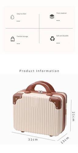 Image of Makeup Case Suitcase, Mini Bag, Mini Hard Shell Travel Luggage, Women Portable Water Proof Carrying Suitcase, Organizer Bag, Small Hard Shell Cosmetic Lugge Bag, Water Proof (B-Cream)