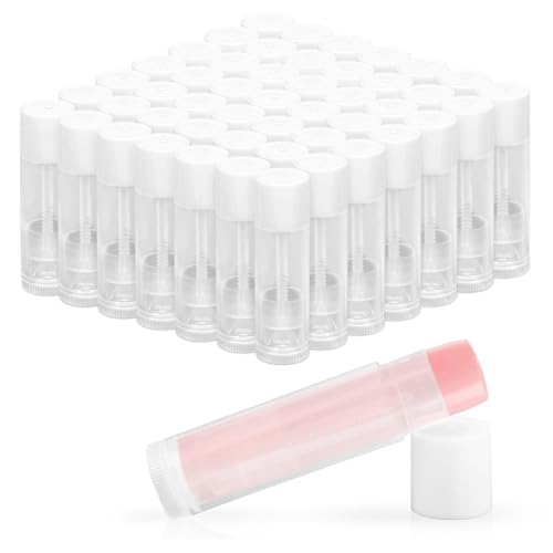 RAINFLOW 50 PCS Lip Balm Tubes - 5 g Twist-up Lip Gloss Balm Containers BPA Free & Leak Free,Clear Empty Lipstick Tubes with White Caps for DIY Homemade Lipsticks,Chapsticks,Solid Perfume,Gifts