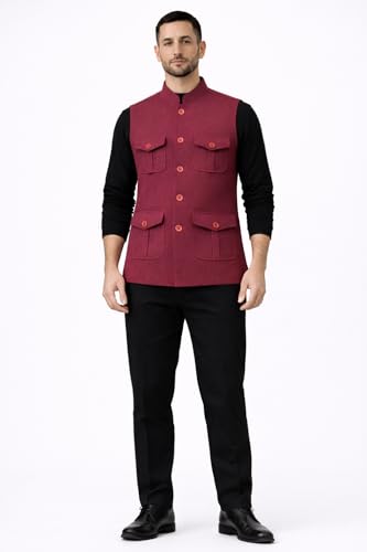 Image of LATEST CHIKAN Men's Nehru Jacket | Ethnic Waistcoat with Mandarin Collar | Premium Textured Fabric | Party, Wedding