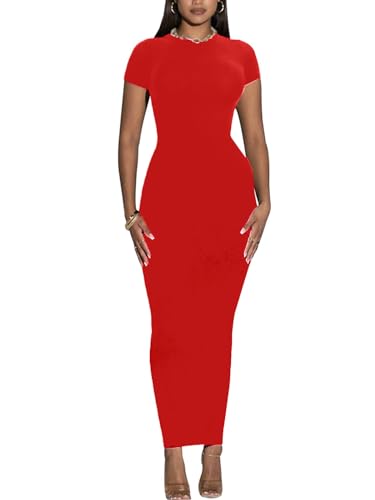 Image of Women's Long Bodycon Dresses Leopard Print Casual Maxi Club Party Tight Dress Short Sleeve