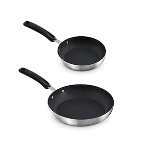 Zakarian by Dash TruPro Nonstick Stainless Steel 8″ + 10″ Fry Pan Set- Black