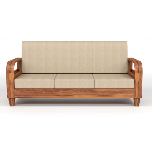 Image of KINGS HOME FURNITURE Sheesham Wooden 7 Seater Sofa for Living Room | Solid Wood Sofa with Rattan Cane Side Rack | Rosewood Sofa Set for Home & Office | Lounge (Honey, 3+2+2 Seater)