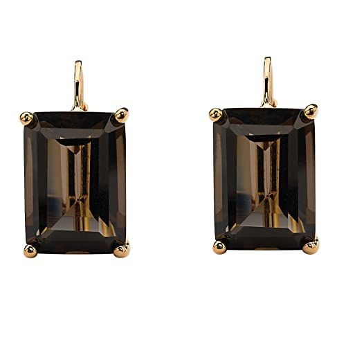 PalmBeach Yellow Gold-plated Emerald Cut Genuine Smoky Quartz Drop Earrings (16x10.5mm)