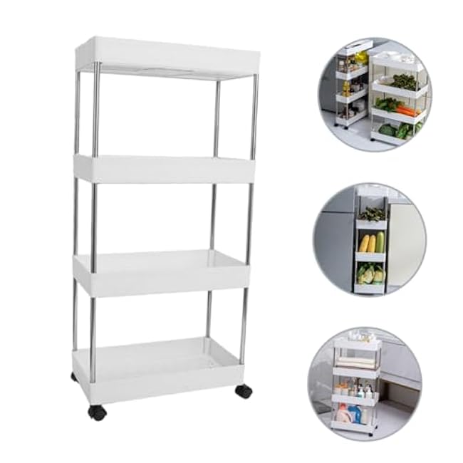 Veemoon Mobile Storage Rack Rolling Cart for Bathroom Kitchen Living Stainless Steel Slide-Out Organizer-S6vvXFtf