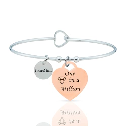SAGA GIOIELLI Armreif Damen Sätze Gedanken Worte Emotionale Gravur Stahl Herz Rose ', 25 cm, Edelstahl