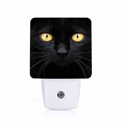 Image of LED Night Light,Black White Cat Face Close Up Crop LED Night Light Plug into Wall with Dusk to Dawn Light Sensor White Energy Efficient Nightlight for Bedroom Hallway Living Room Kitchen