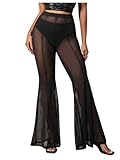 Milumia Women's Sheer Mesh Flare Pants Sexy High Waist Loose Bell Bottoms Party Club Trousers Black Small