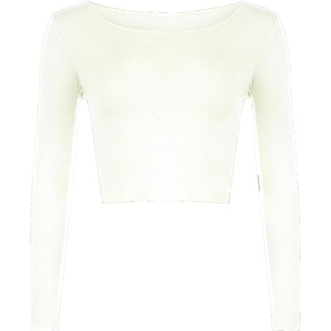 AHR_Manchester_Ltd. New Womens Crop Long Sleeve Cropped Crop Top T Shirt Ladies Short Plain Round Neck Top 8-14 (M/L (UK 12-14), Cream) Cover