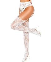 RSLOVE Sexy Strapsstrümpfe für Damen - Florale Spitzen-Netzstrümpfe mit Integriertem Strapsgürtel für Besondere Anlässe Weiß Einheitsgröße