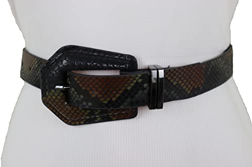 Women Black Brown Fashion Belt - Faux Snakeskin Print Leather Waistband Size S M4