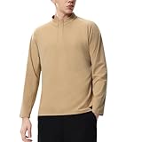 Jersey Activo para Correr con Cremallera 1/4 para Hombres, Camiseta Deportiva de Manga Larga para Gimnasio, Cuello Redondo, Secado Rápido, Elástica, Ligera, Protección UV,Caqui,XXL