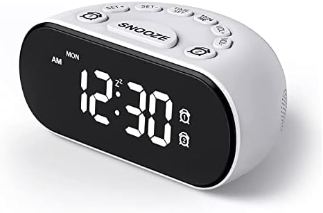 REACHER Weekday/Weekend Alarm Clock for Bedroom - 0-100% Dimmer, Dual Alarm, 2 USB Ports, Digital LED Display, 5 Natural Wake Up Sounds, Adjustable Volume, Snooze, Small Size, Outlet Powered