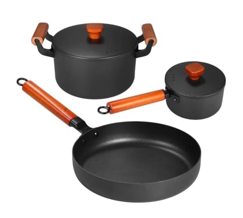 Batería de Cocina Mangos Juego De Utensilios Cocina 3 Uds, Olla Para Sopa, Sartén Para Leche Con Tapa, Hierro Forjado, Ollas Antiadherentes Para Juego de Ollas Utensilios